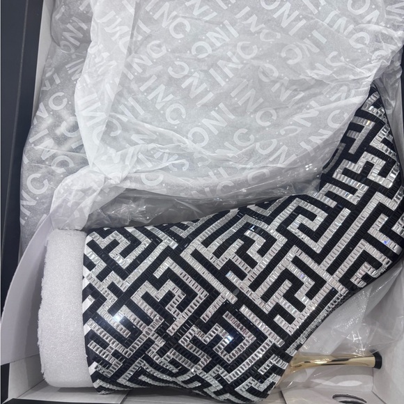 INC International Concepts Black and Silver Heeled Boots - Picture 3 of 9